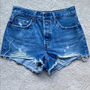 Levi's Blue Jean Shorts High-Waisted Distressed